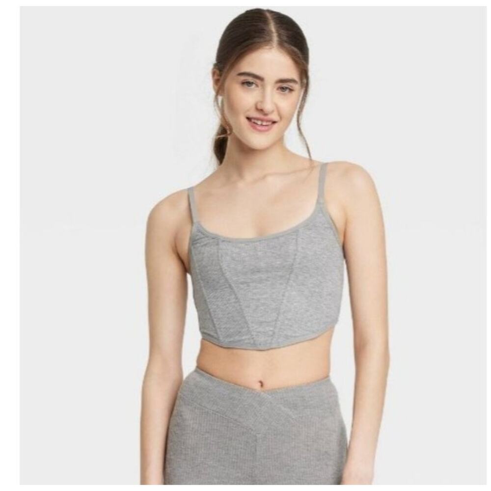 Colsie Casual Corset Womens Large Adjustable-Strap Stays Pullover Gray